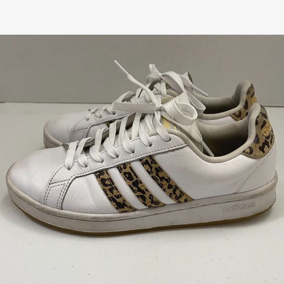 Adidas Grand Court Sneakers White Leopard Print Stripes Women's Size 8 - Picture 2 of 12